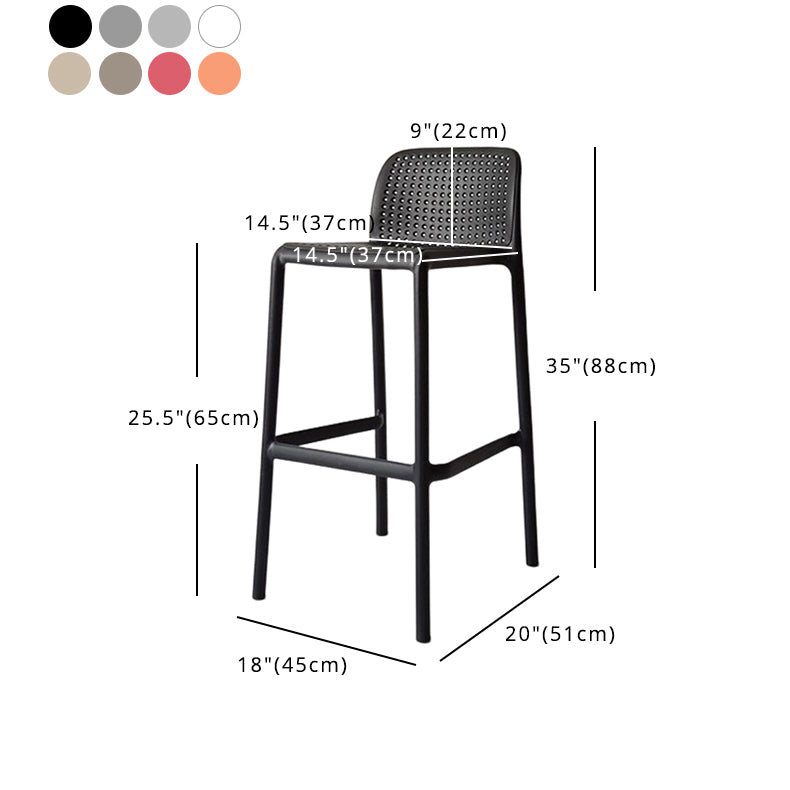 Taburete de bar moderno, taburete de bar sin brazos de plástico con reposapiés y respaldo