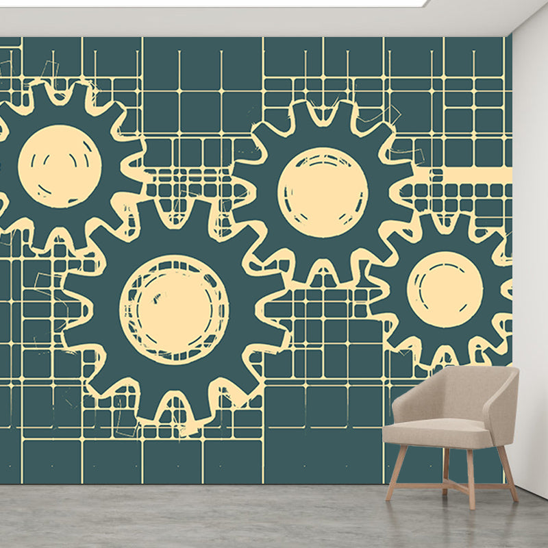 Modern Style Mural Wallpaper Metal Gear Illustration Indoor Wall Mural