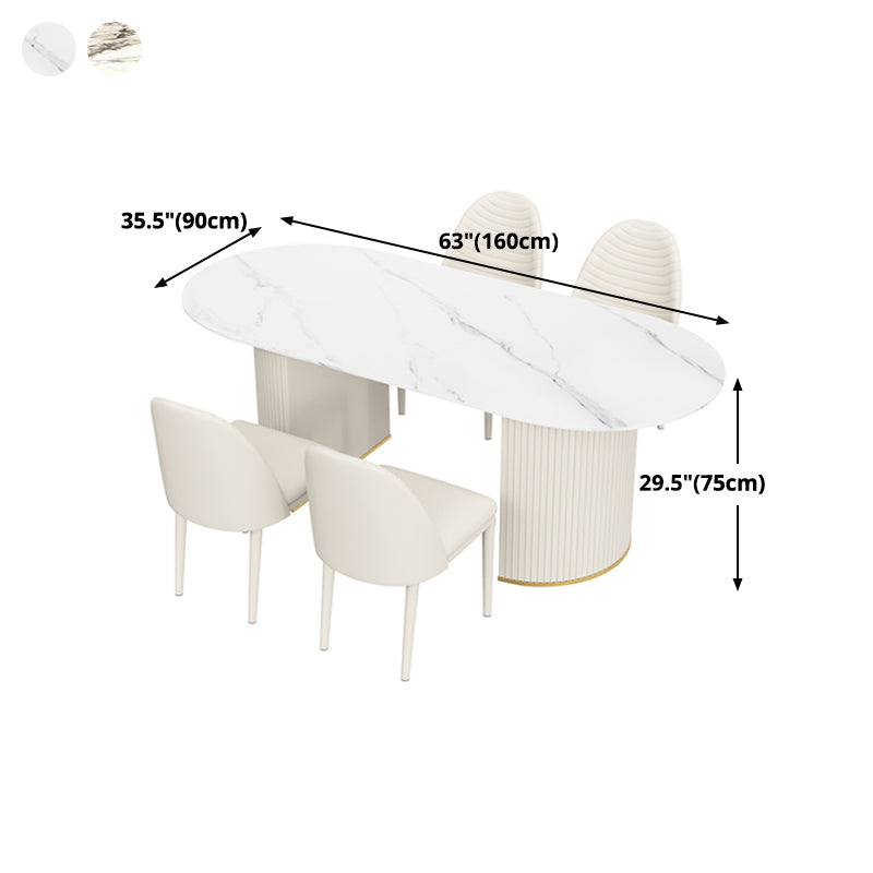 Oval Double Pedestal Modern Dining Table Sintered Stone Fixed Table for Kitchen