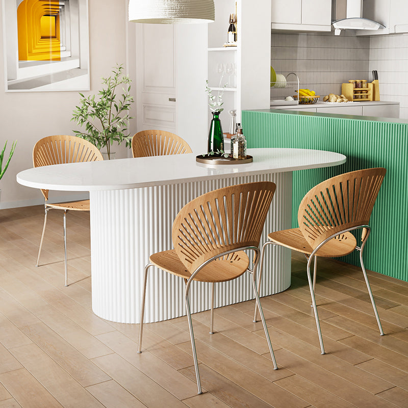 Contemporary Wood Standard Dining Table Oval Shape Kitchen Dining Table with Pedestal Base