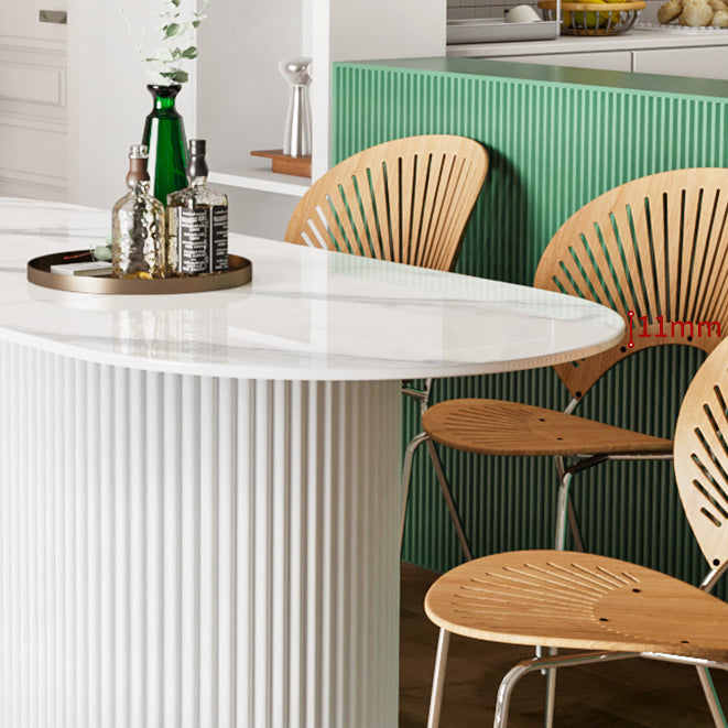 Contemporary Wood Standard Dining Table Oval Shape Kitchen Dining Table with Pedestal Base