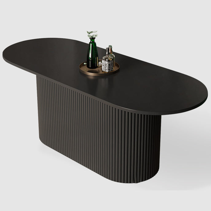 Contemporary Wood Standard Dining Table Oval Shape Kitchen Dining Table with Pedestal Base