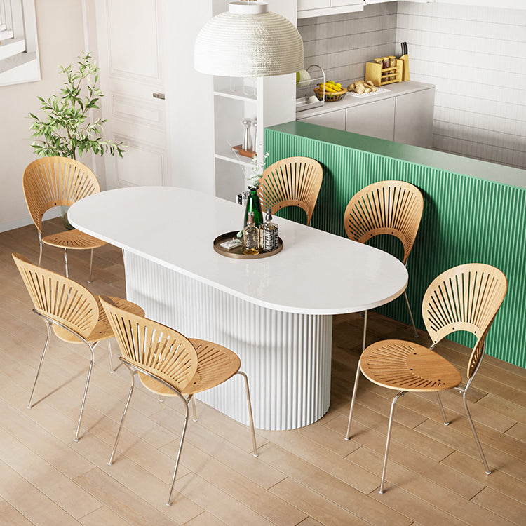 Contemporary Wood Standard Dining Table Oval Shape Kitchen Dining Table with Pedestal Base