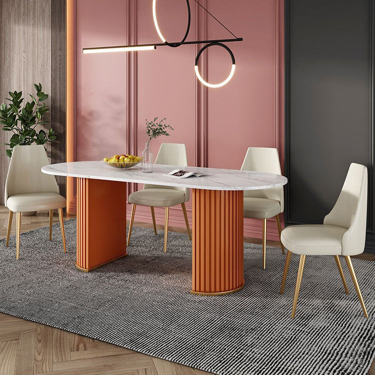 Modern White Sintered Stone Dining Table Oval Shape Standard Dining Table for Kitchen