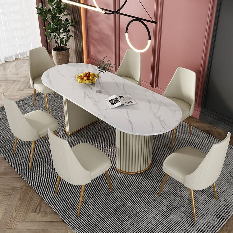 Modern White Sintered Stone Dining Table Oval Shape Standard Dining Table for Kitchen