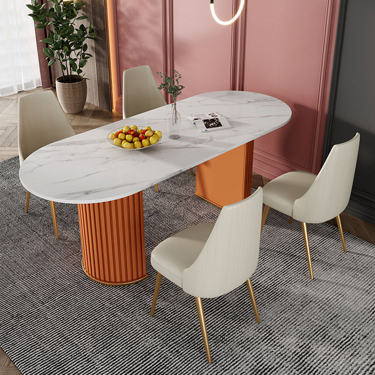 Modern White Sintered Stone Dining Table Oval Shape Standard Dining Table for Kitchen