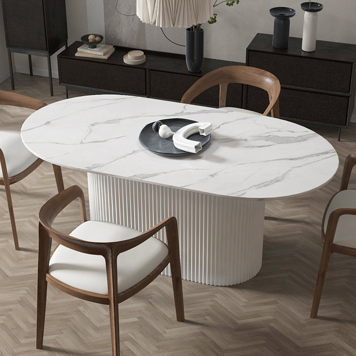 Mesa de comedor ovalado contemporánea de la base de madera sólida con base de pedestal