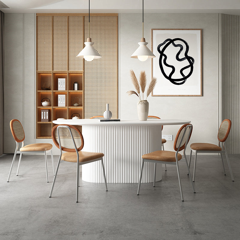 Mesa de comedor ovalado contemporánea de la base de madera sólida con base de pedestal