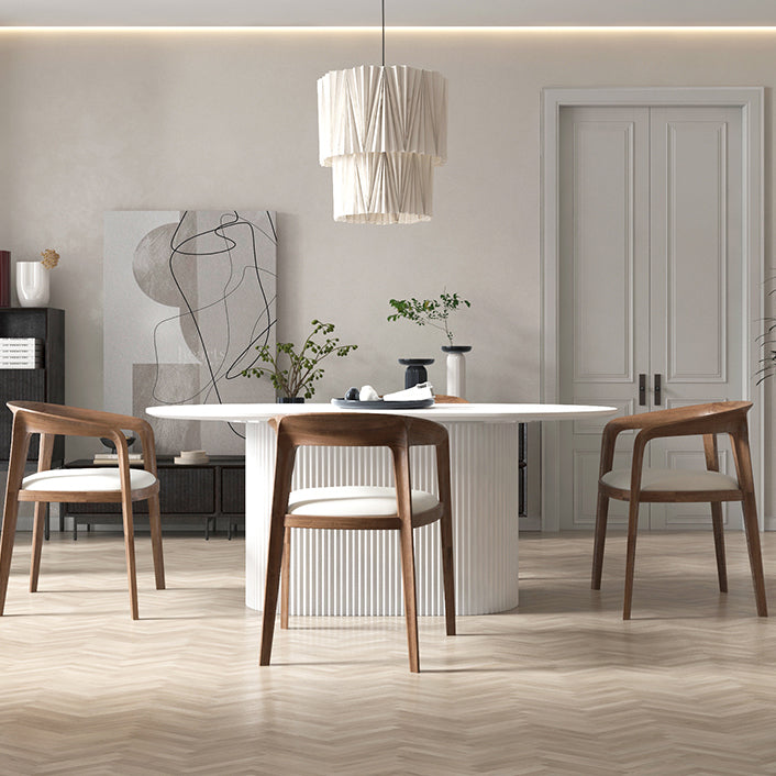 Mesa de comedor ovalado contemporánea de la base de madera sólida con base de pedestal