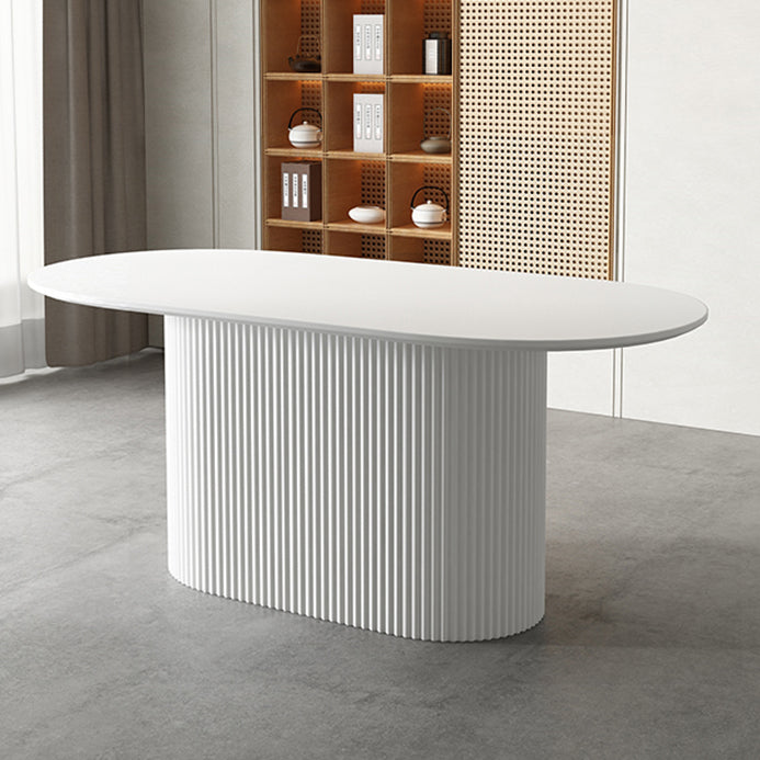 Mesa de comedor ovalado contemporánea de la base de madera sólida con base de pedestal