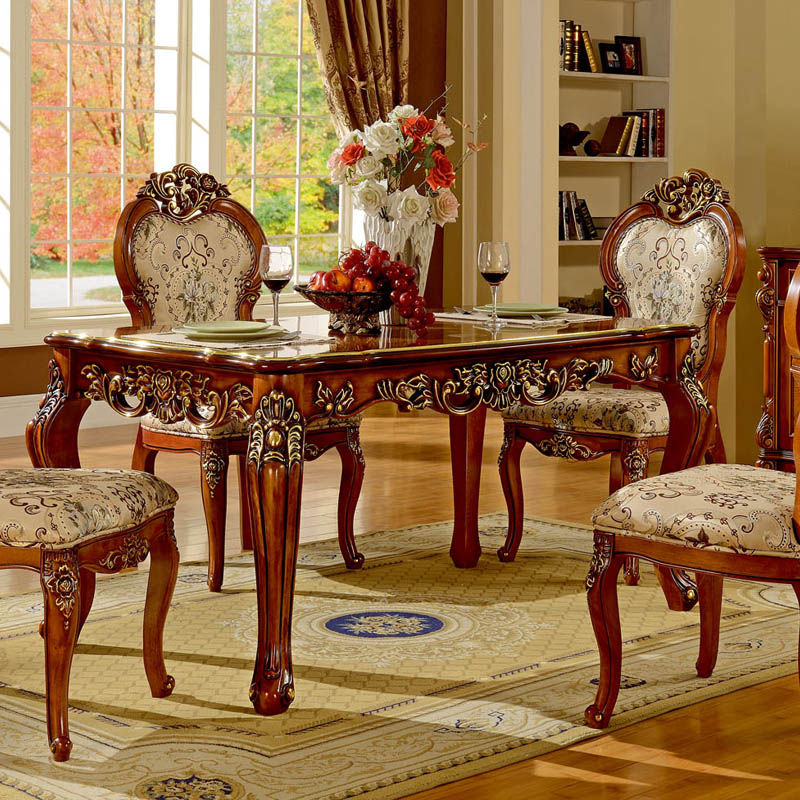 Rectangle Retro Modern Dining Table Brown Tone Fixed Table with Oakwood Solid Wood