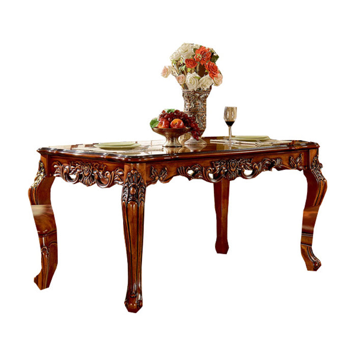 Rectangle Retro Modern Dining Table Brown Tone Fixed Table with Oakwood Solid Wood