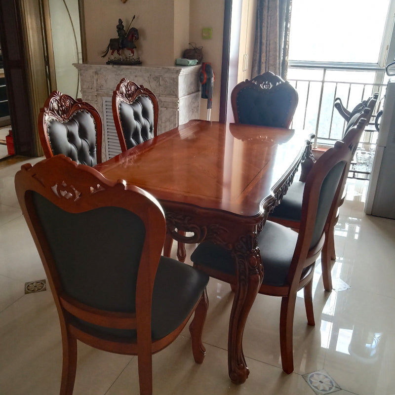 Rectangle Retro Modern Dining Table Brown Tone Fixed Table with Oakwood Solid Wood