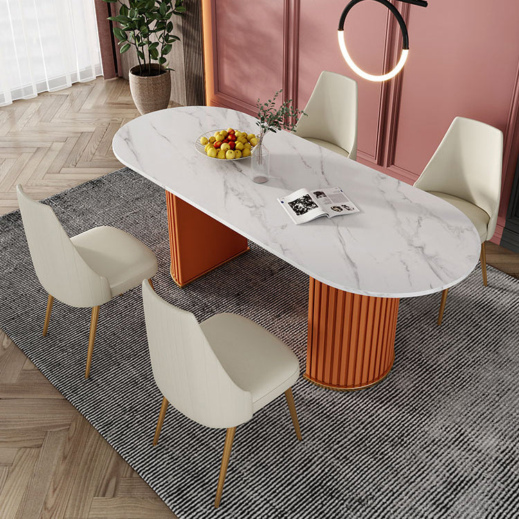 Zeitgenössischer Freiform Esstisch Sintered Steintisch mit doppelter Sockelbasis