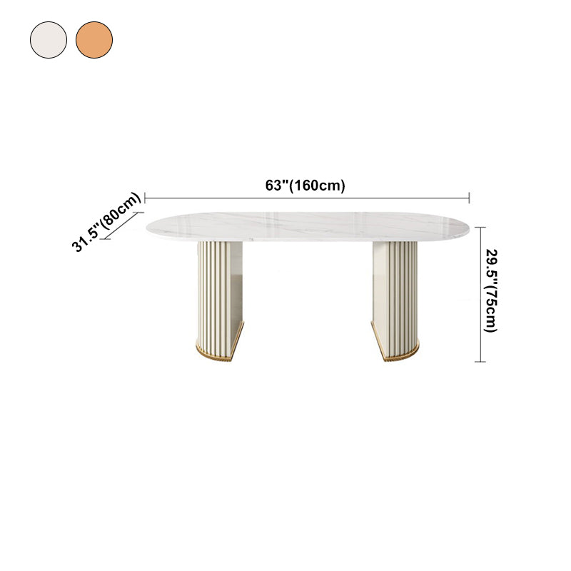 Zeitgenössischer Freiform Esstisch Sintered Steintisch mit doppelter Sockelbasis