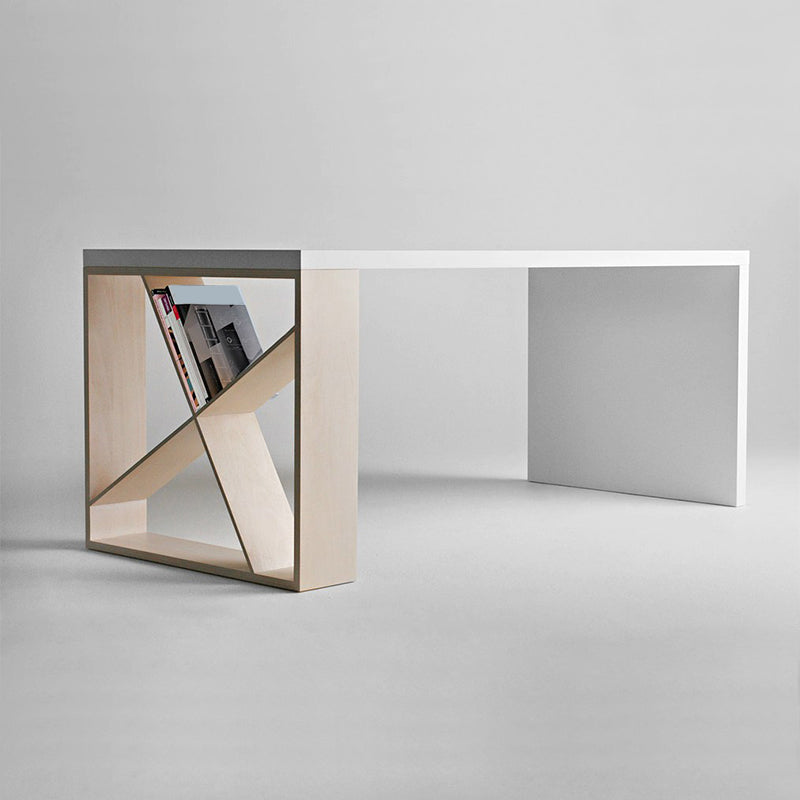 Mesa moderna de madera de pino para mesa blanca rectangular de restaurante con base de pedestal doble