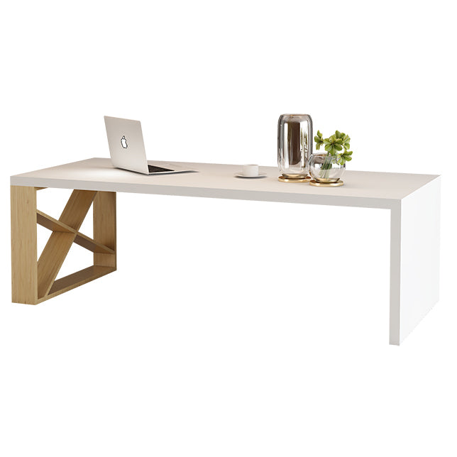 Mesa moderna de madera de pino para mesa blanca rectangular de restaurante con base de pedestal doble