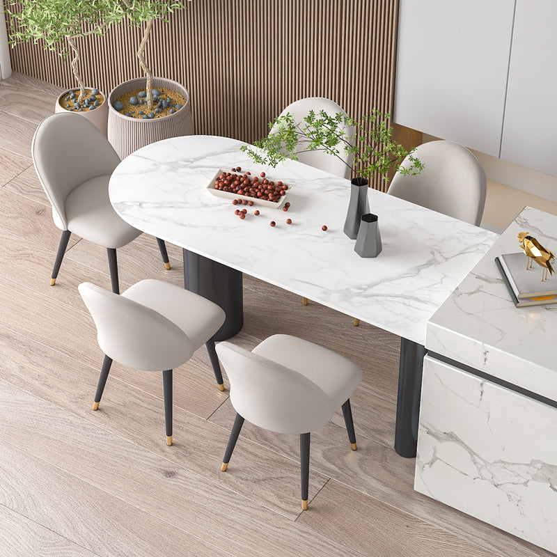 Metal Contemporary Free Form Dining Table Sintered Stone Table with Black Legs