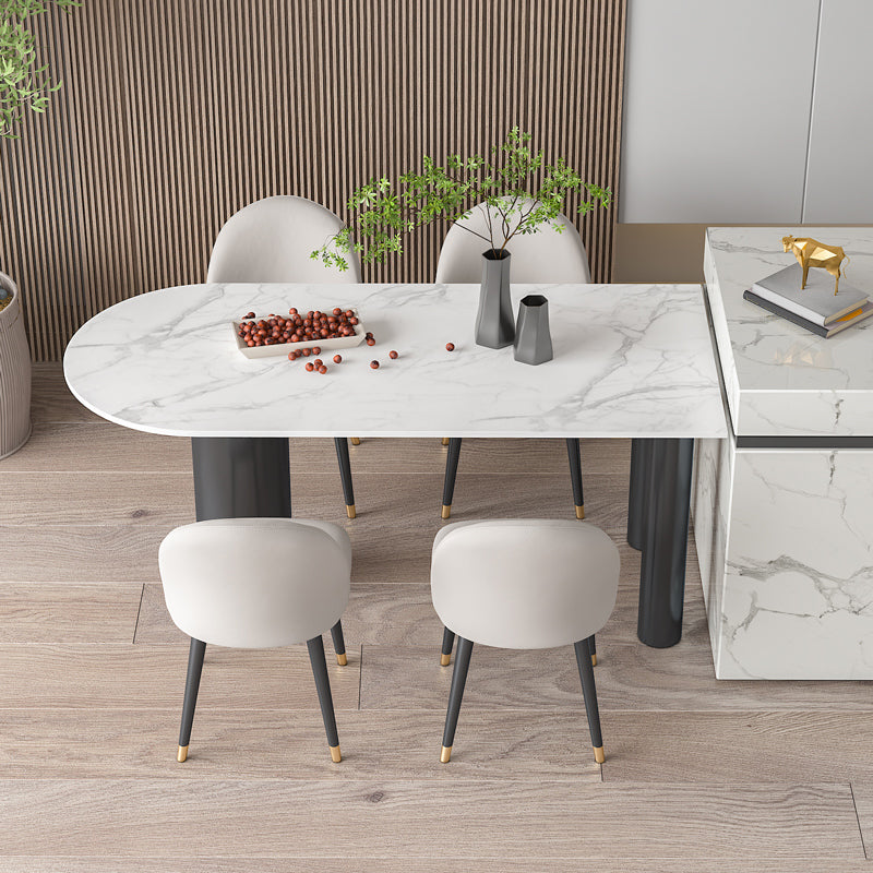 Metal Contemporary Free Form Dining Table Sintered Stone Table with Black Legs
