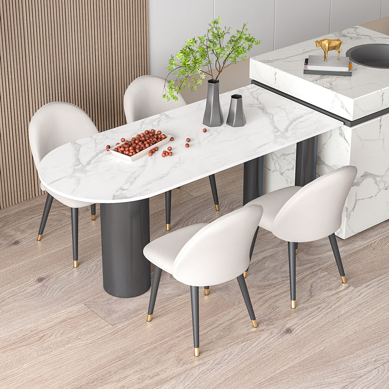 Metal Contemporary Free Form Dining Table Sintered Stone Table with Black Legs