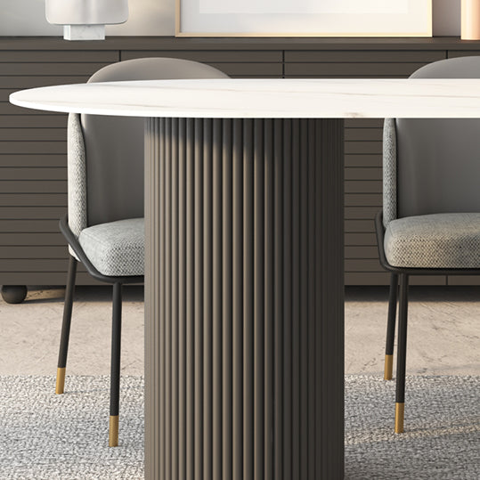 Moderne witte tafel van gesinterd steenblad voor restaurant Ovale tafel met dubbele voetstukbasis