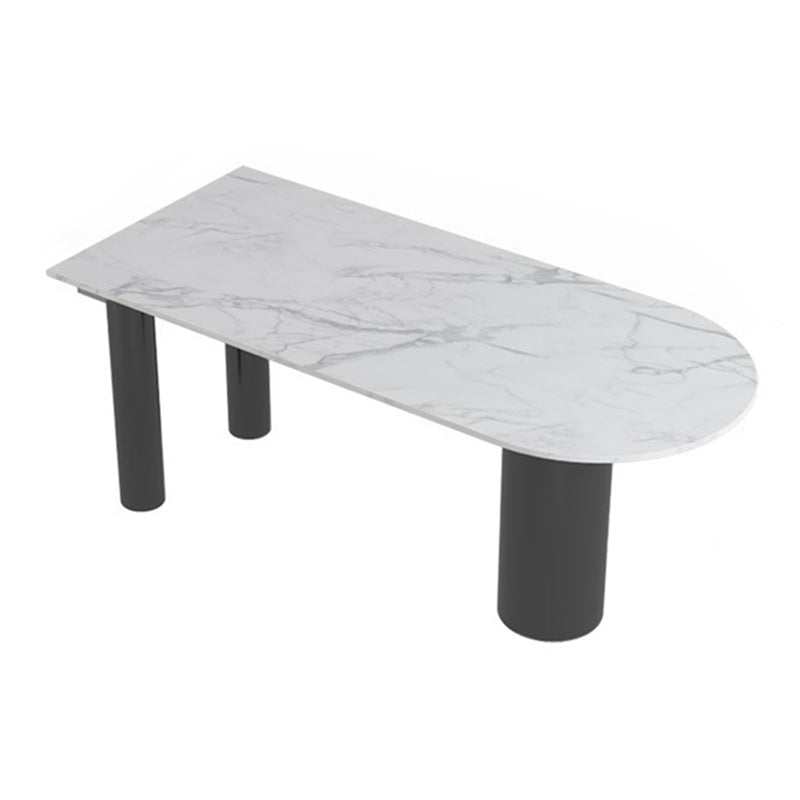 Mesa de comedor Simplicity de 3 patas en tono blanco de piedra sinterizada para comedor