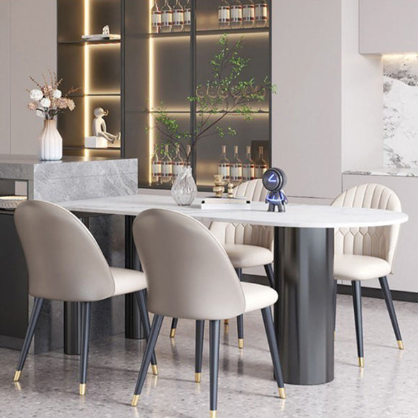 Mesa de comedor Simplicity de 3 patas en tono blanco de piedra sinterizada para comedor