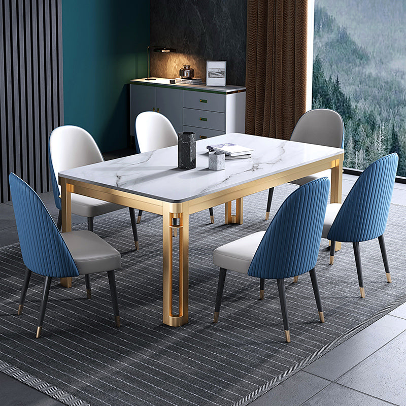 Traditionele luxe eettafel rechthoek gesinterde steen 4 poten tafel met gouden frame