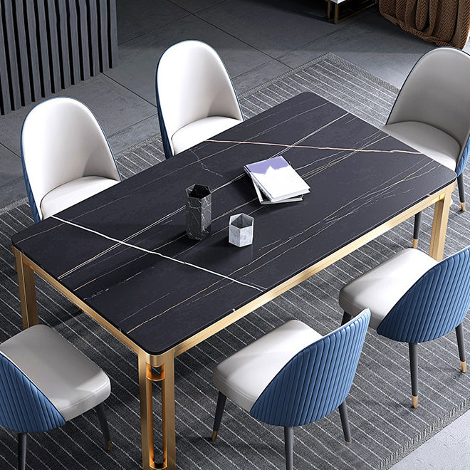 Traditionele luxe eettafel rechthoek gesinterde steen 4 poten tafel met gouden frame