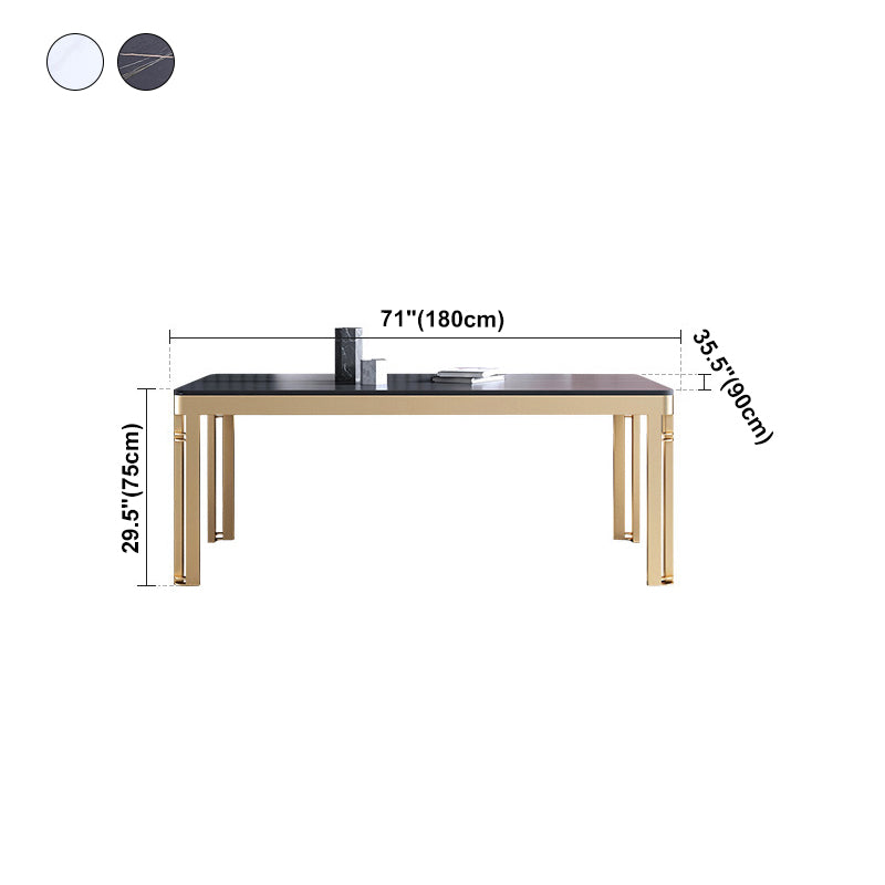 Traditionele luxe eettafel rechthoek gesinterde steen 4 poten tafel met gouden frame