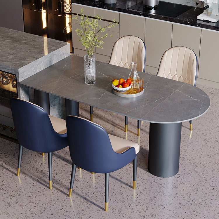 Modern Style Dining Table Sintered Stone Dining Table with Black Frame for Kitchen