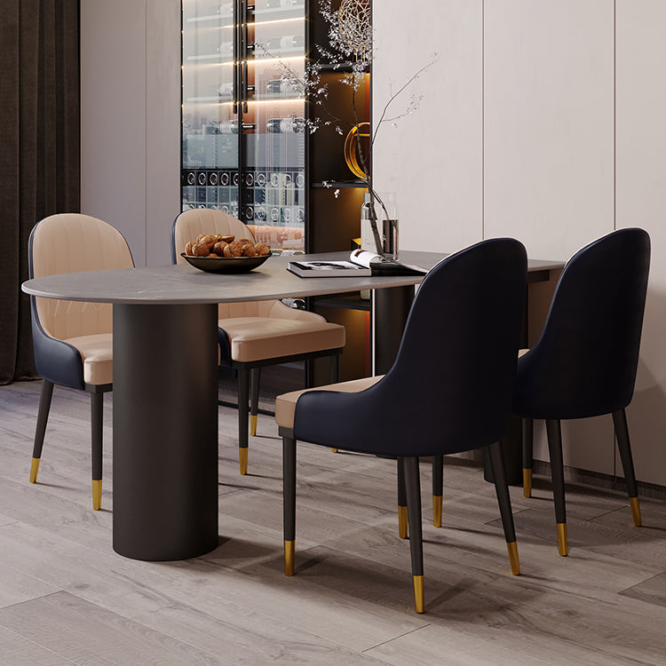 Modern Style Dining Table Sintered Stone Dining Table with Black Frame for Kitchen