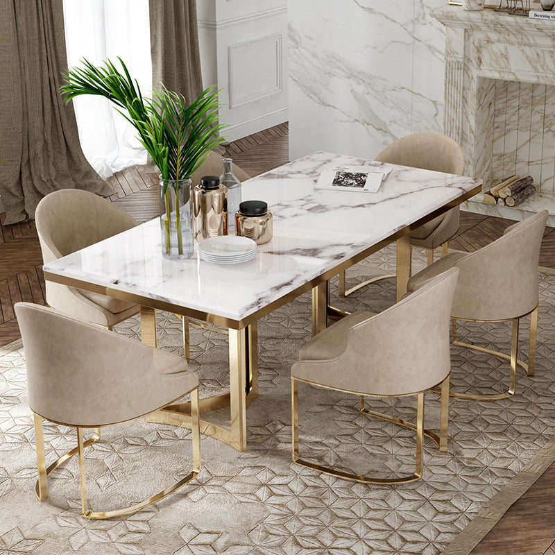 Traditional Luxury Dining Table Rectangle Double Pedestal Table with Gold Frame