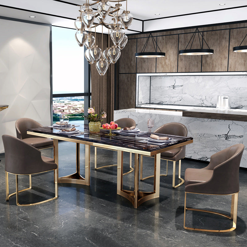 Traditional Luxury Dining Table Rectangle Double Pedestal Table with Gold Frame