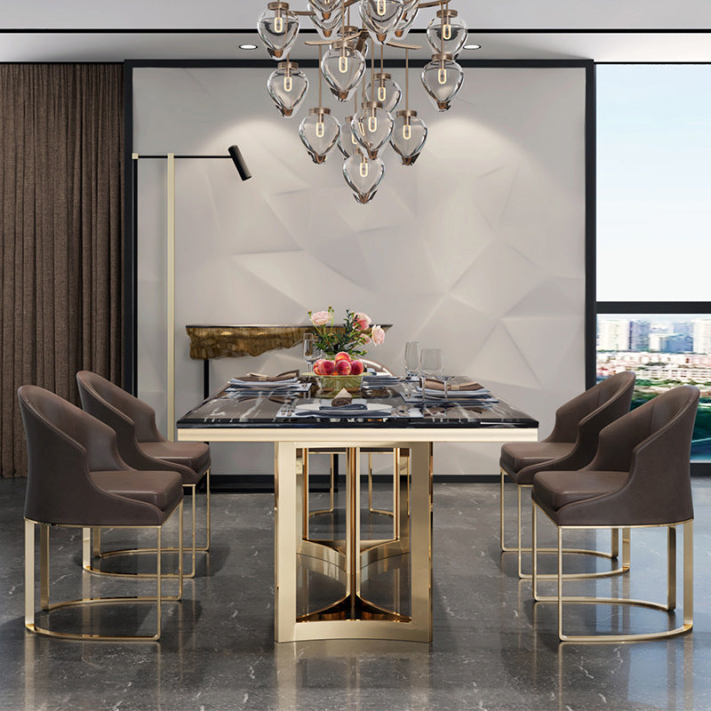 Traditional Luxury Dining Table Rectangle Double Pedestal Table with Gold Frame