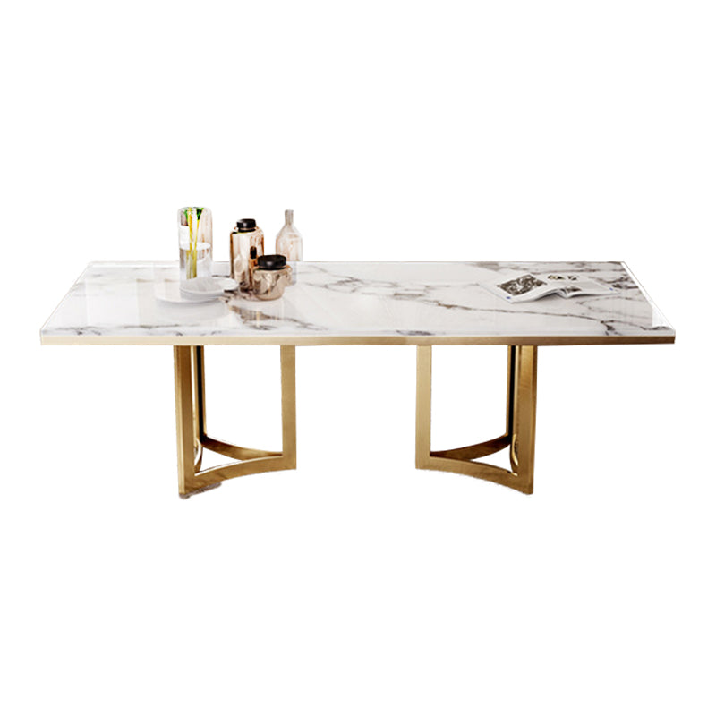 Traditional Luxury Dining Table Rectangle Double Pedestal Table with Gold Frame