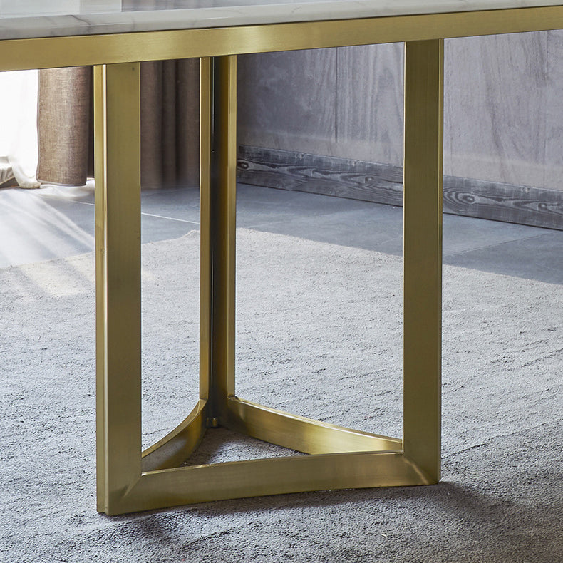 Traditional Luxury Dining Table Rectangle Double Pedestal Table with Gold Frame