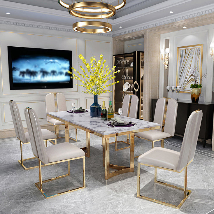 Traditional Luxury Dining Table Rectangle Double Pedestal Table with Gold Frame