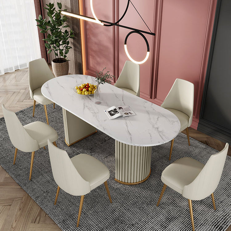 Mesa de comedor de lujo de doble pedestal oval