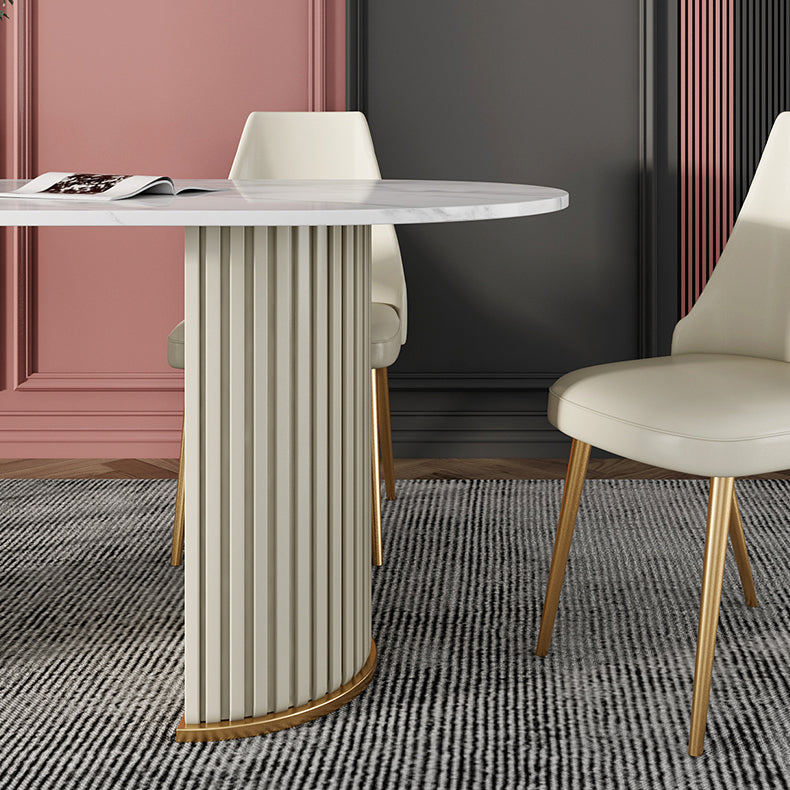 Mesa de comedor de lujo de doble pedestal oval