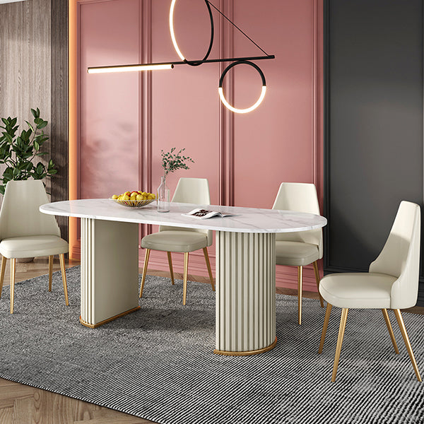 Mesa de comedor de lujo de doble pedestal oval