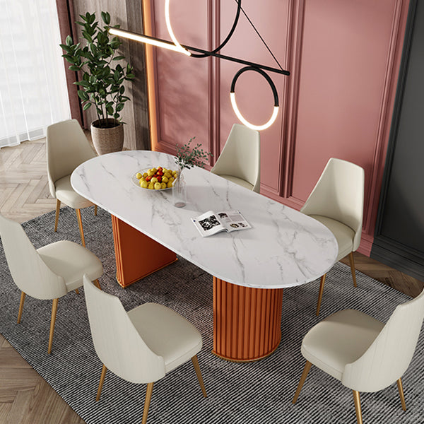 Mesa de comedor de lujo de doble pedestal oval