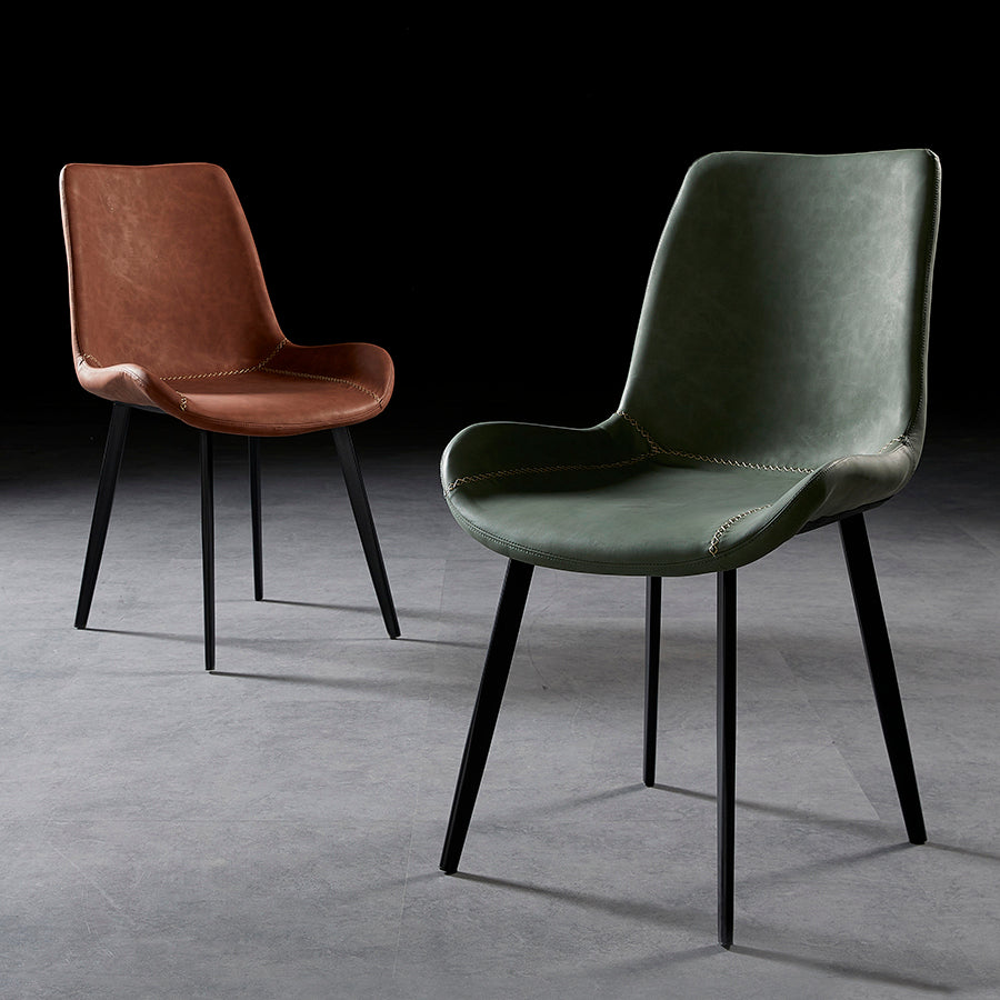 Silla lateral de comedor con respaldo sólido de diseño industrial, brazo de cuero, silla lateral de comedor