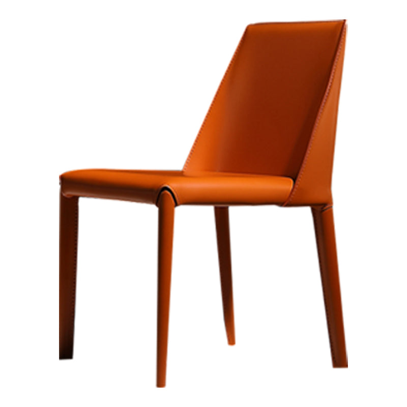 Silla de comedor de cuero moderna, silla lateral de metal sin brazos para uso doméstico