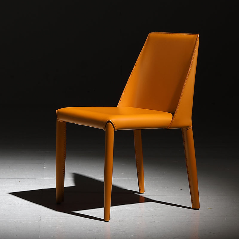 Silla de comedor de cuero moderna, silla lateral de metal sin brazos para uso doméstico