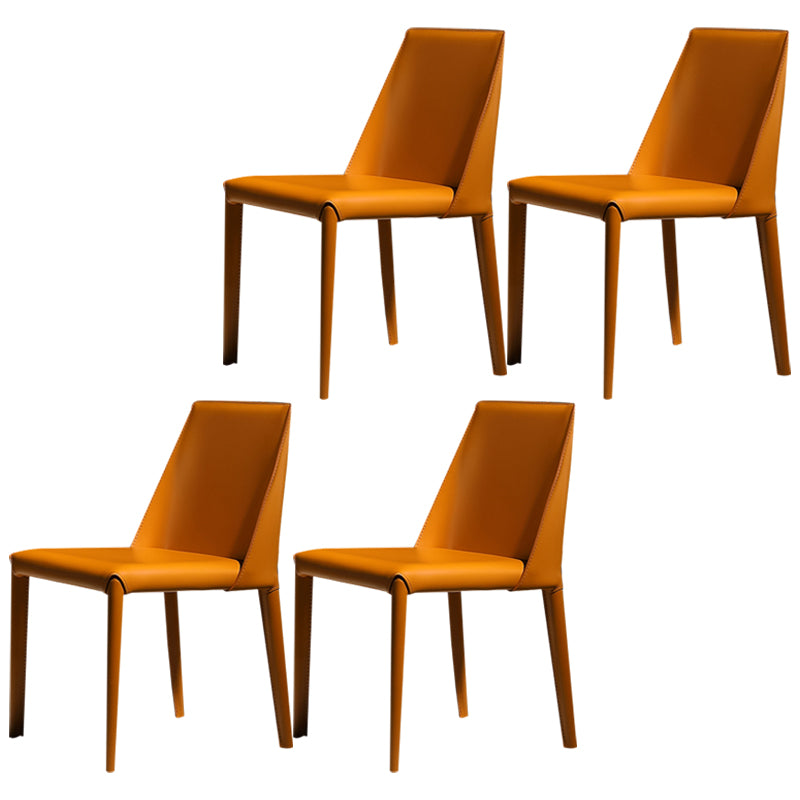 Silla de comedor de cuero moderna, silla lateral de metal sin brazos para uso doméstico