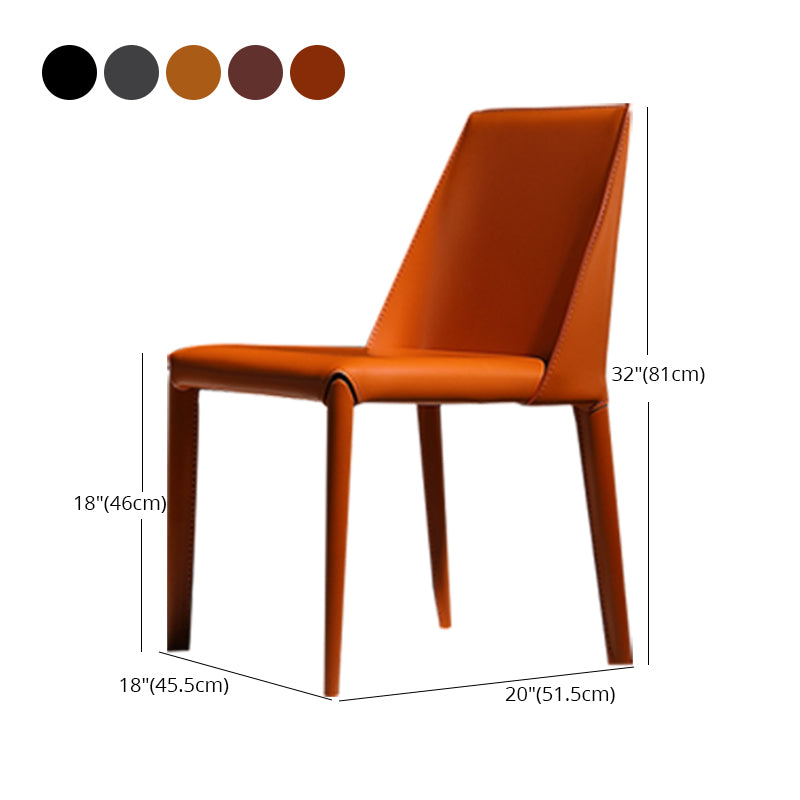 Silla de comedor de cuero moderna, silla lateral de metal sin brazos para uso doméstico