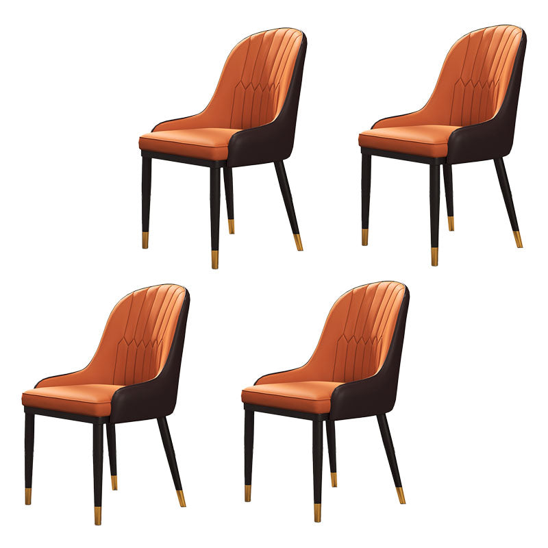 Silla auxiliar de comedor de cuero con respaldo sólido de diseño escandinavo