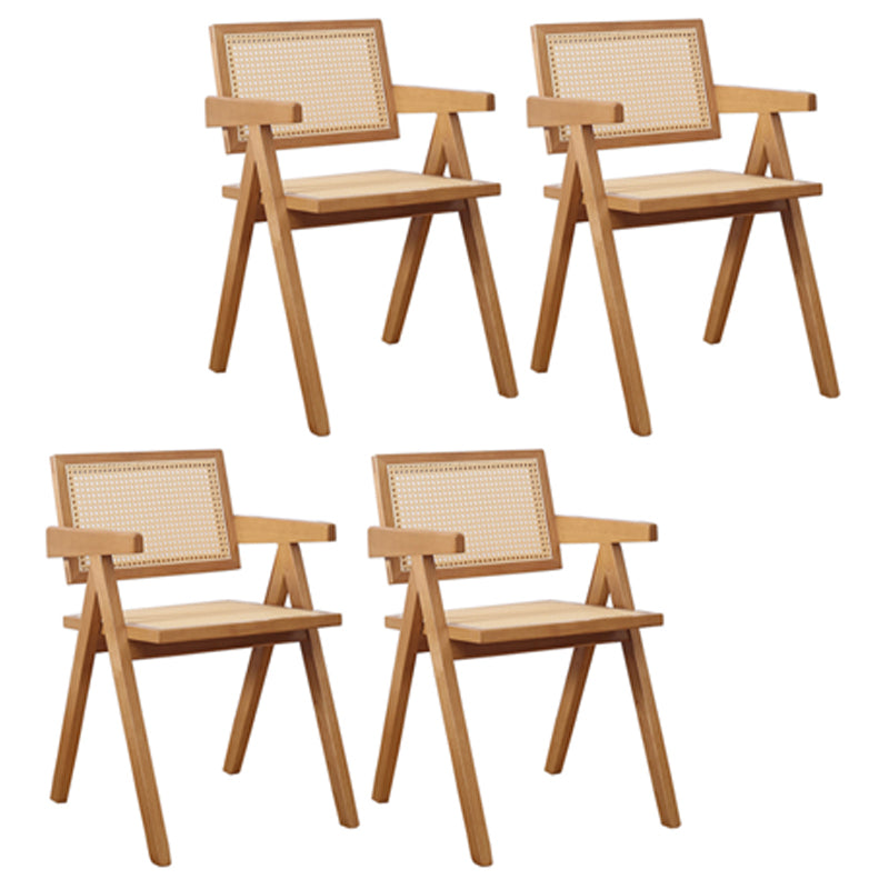 Silla de comedor contemporánea con respaldo abierto de madera maciza con acabado mate