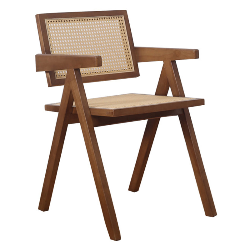 Silla de comedor contemporánea con respaldo abierto de madera maciza con acabado mate